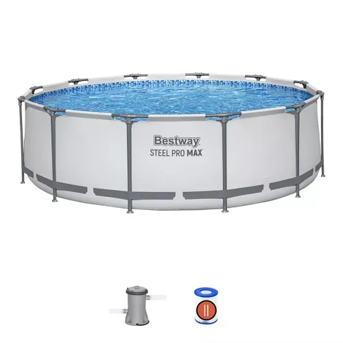 Бассейн каркасный 366x100 см с фильтром-насосом светло-серый круглый BESTWAY 56260