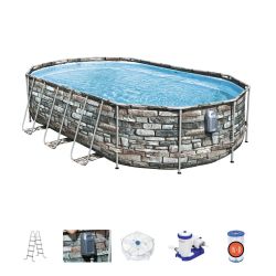 Каркасный бассейн 610х366х122 см, дизайн камень, аксессуары, BESTWAY, 56719